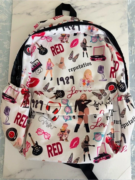Kids Taylor Swift White & Pink Patterned Music-Themed Backpack