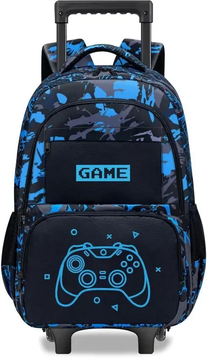 Boys Rolling Backpack for Kids Gamer Roller School Bookbag Aged 6-18