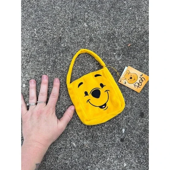Disney Winnie the Pooh Plush Mini Tote Bag‎ Yellow Embroidered Kids Handbag NWT