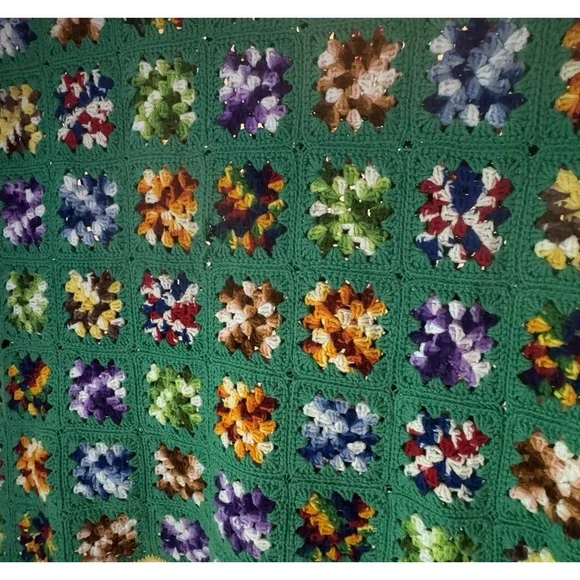 Vintage Granny Square Green Crochet Afghan/throw Blanket 36