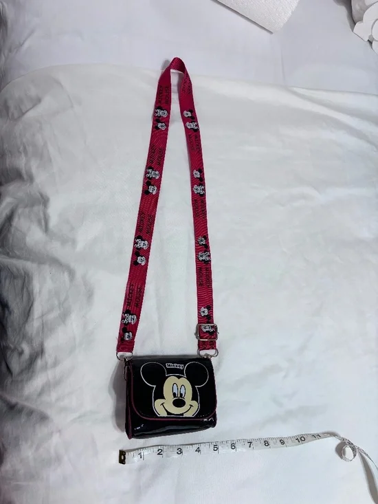 Disney Mickey Mouse Mini Crossbody Bag Red Strap Kids Park Purse Patent Black