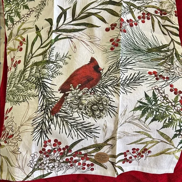 Holiday Cardinal Cotton Dishcloth -Red & Green 18x 27 Sheri Buck Baldwin design