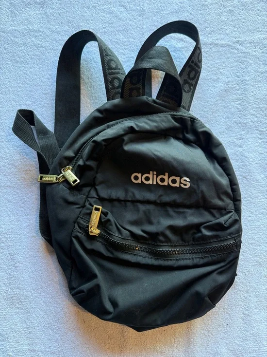adidas Black Round Mini Backpack with Gold Zips