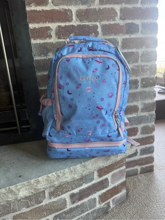 NEW Bento Kids' Space Print 2-in-1 Backpack in Light Blue and Pink