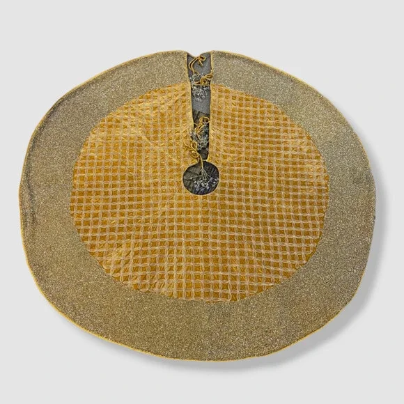 $3100 Anke Drechsel Gold Metallic Beaded Sequin Holiday Tree Skirt 60in Diameter