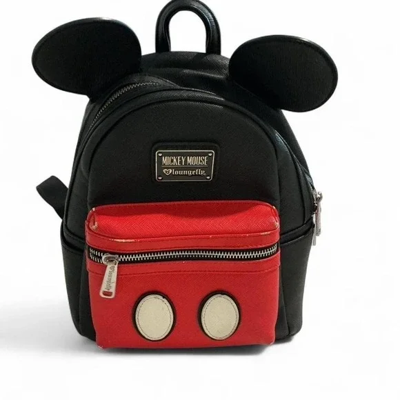 Loungefly‎ Mickey Mouse Backpack Kids Mini Black Red 3D Ears Disney