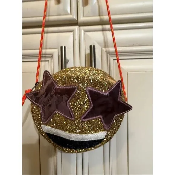Crew Cuts Girls Smiley Star Face Glitter Crossbody Bag Purse Multicolor