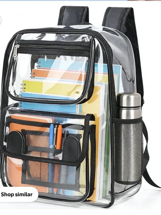 Clear PVC Backpack with Black Trim - Transparent School Bag