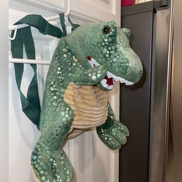 Dinosaur T-Rex Green Plush Backpack‎ Adjustable Straps Stuffed Bag Purse