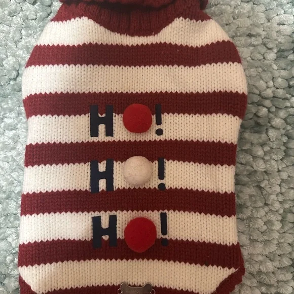 Holiday Striped Red & White Knit Pet Sweater - Ho! Ho! Ho!