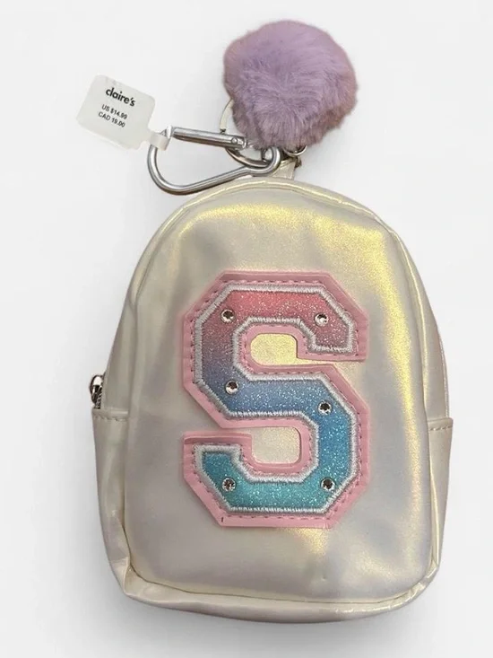 Claire's Iridescent Mini Backpack Keychain with Lavender Pom