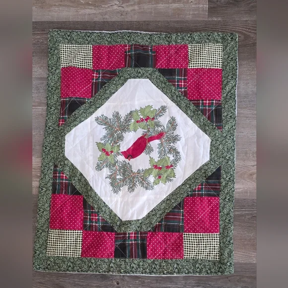 Festive Cardinal Holiday Quilt Pillow Case