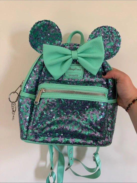 Loungefly Mint & and Purple Sequin Disney Minnie Ear Backpack