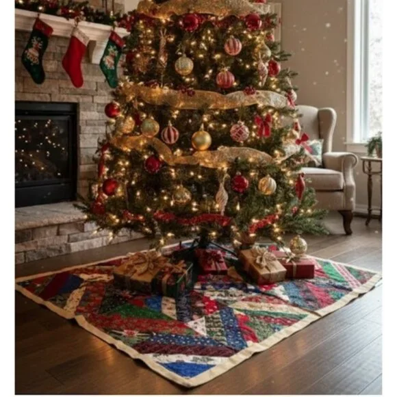 Christmas Quilt-Handmade patchwork with vibrant,multi-colored design.