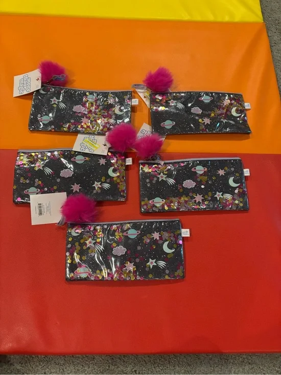 Sparkle Galaxy Pencil Case with Pink Pom Pom - Kids Accessories