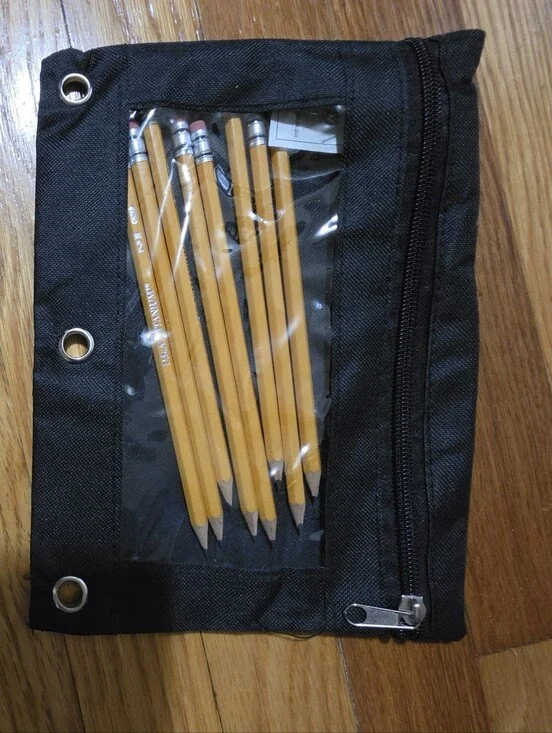 Set of Classic Yellow Woodcase Pencils in Black Canvas Holder