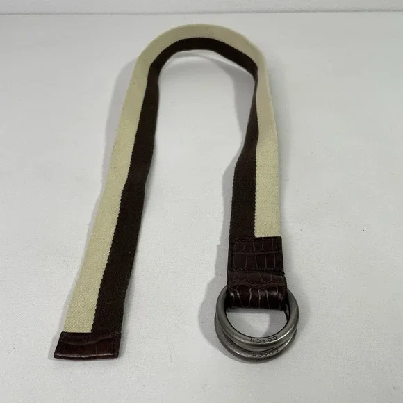 Coach Belt Leather & Canvas D-Ring Style Brown Beige 33