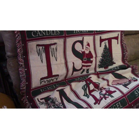 Vintage Goodwin Weavers Ole World Santa Christmas Tapestry Throw 73