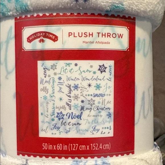 Holiday Time Plush Throw Blanket - White and Blue Snowflake Design
