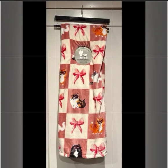 Valentines Day Coquette Pink Bows and Cats Blanket