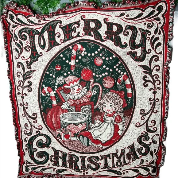Vintage Red and Green Merry Christmas Tapestry