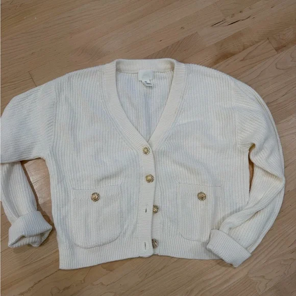 H&M Cream Button-Up Cardigan