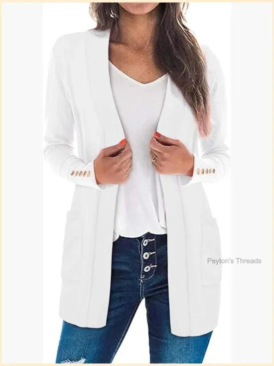 Lightweight Open Front Cardigan with Pockets, 80% Viscose 20% Nylon