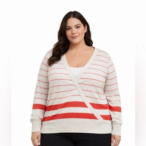 Lane‎ Bryant Faux Wrap Striped Cotton Sweater Size 22/24