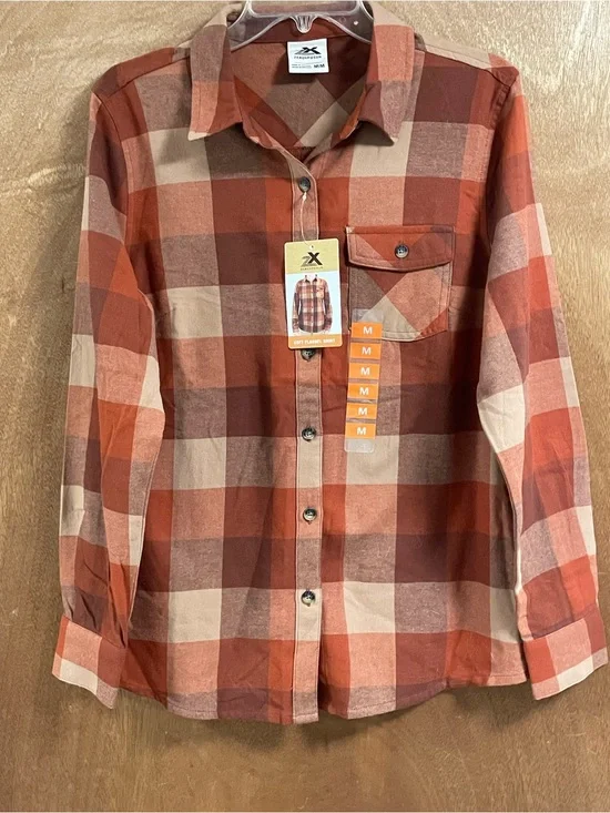Unbranded Women’s  Rust Plaid Button-Up Shirt - Medium