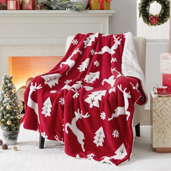 Festive Red and White Holiday Throw Blanket