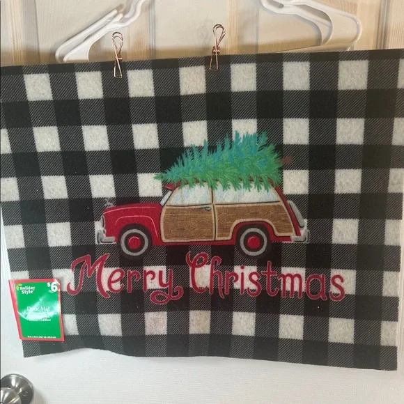 Merry Christmas Plaid Door Mat