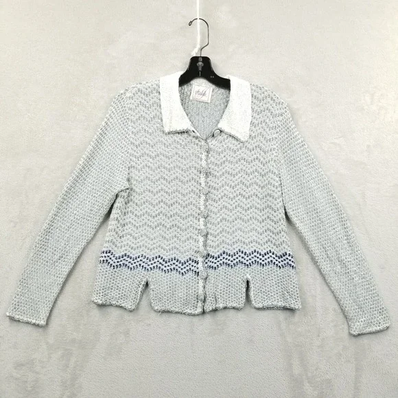 Isabelle Cardigan‎ Women M Gray Chenille Notch Hem Long Sleeve Sweater Cottage