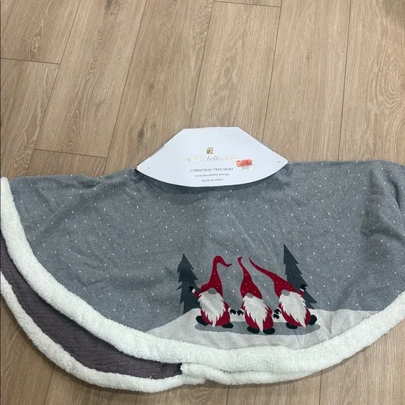 Gray Christmas Tree Skirt with Gnome Design