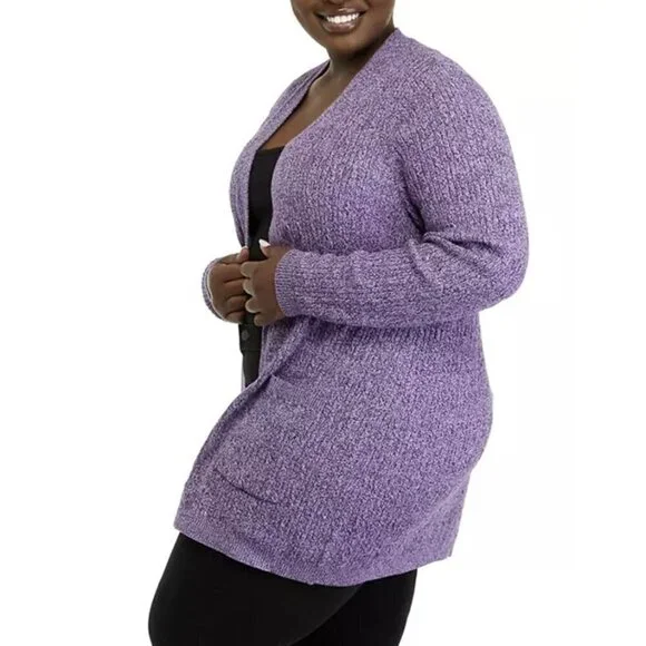 🏆383 Kim Rogers New Long Sleeve Purple Cardigan Sweater