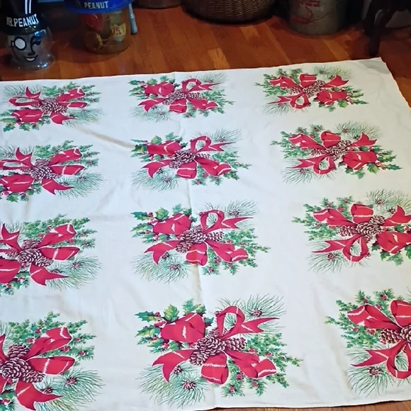 Festive Holiday Tablecloth with Red Bows