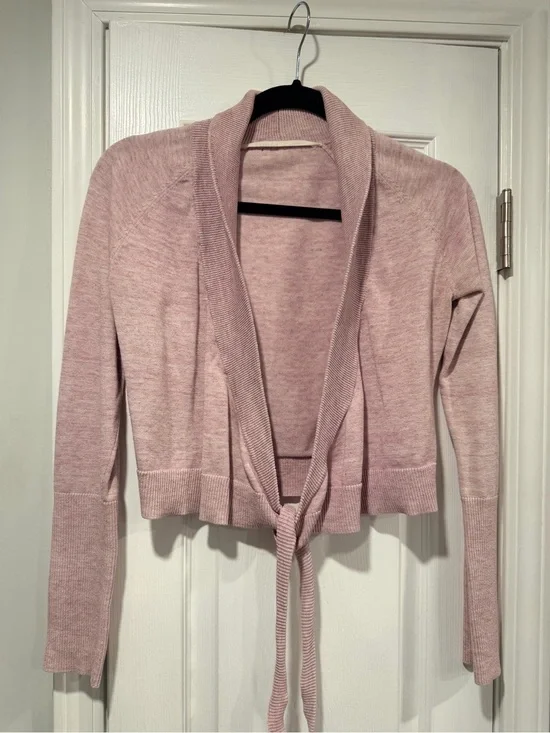Athleta Size XS Lavender Tie Front Cardigan Sweater Lightweight Cropped Open