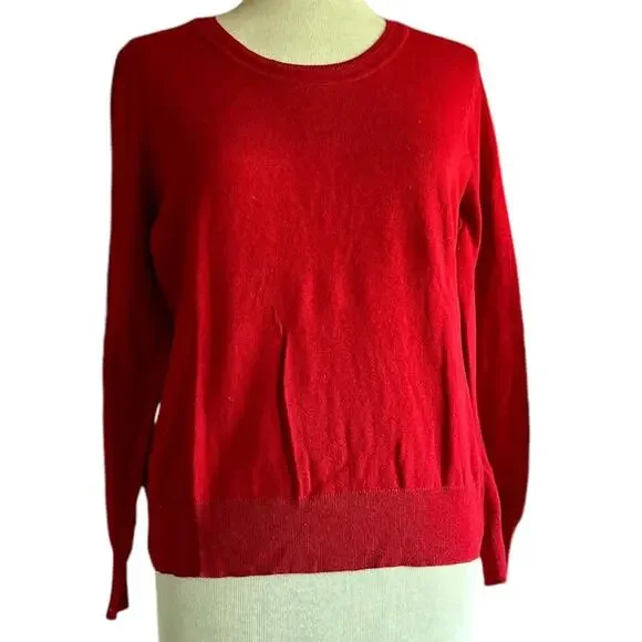 Womens Sweater Size Large Petite Red Classic Academia Professional Preppy Office