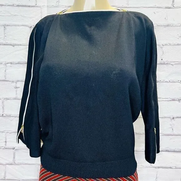 St. John Collection By Marie Gray Womens Black Knit Zipper Sleeves Top Size 6