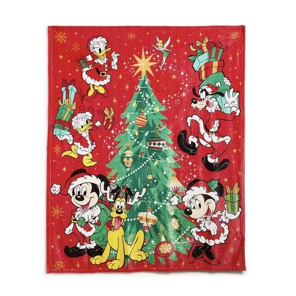 Disney Parks 2025 Christmas Mickey & Friends 50x60 Soft Plush Throw Blanket NEW