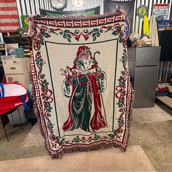 Festive Santa Throw Blanket with Red and Green Accents