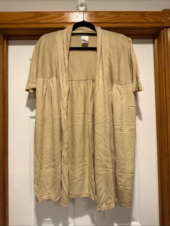 Just My Size Beige Open-Front Short Sleeve Cardigan