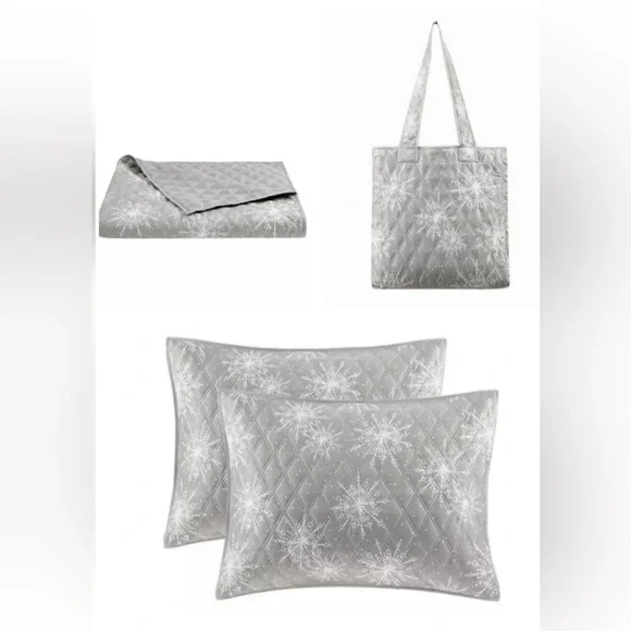 Full/Queen MARTHA STEWART Collection Holiday Snowflake Quilt Shams Tote Bag Set