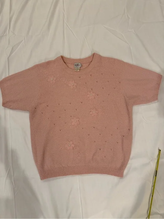 Vintage TAN Jay Inspired Rose Pink Floral Crewneck Sweater - Women