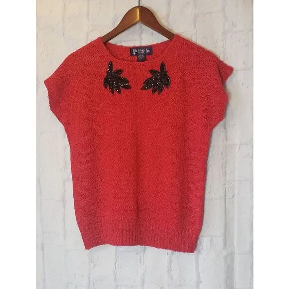 VINTAGE LE CHOIS Sequin Applique Cap Sleeve Sweater Medium