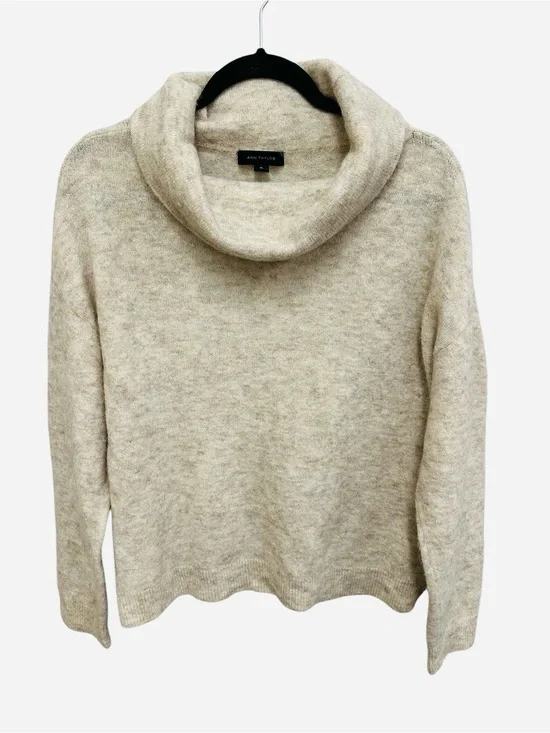 Ann Taylor cream heathered knit wool alpaca cowl neck pullover sweater Size XL