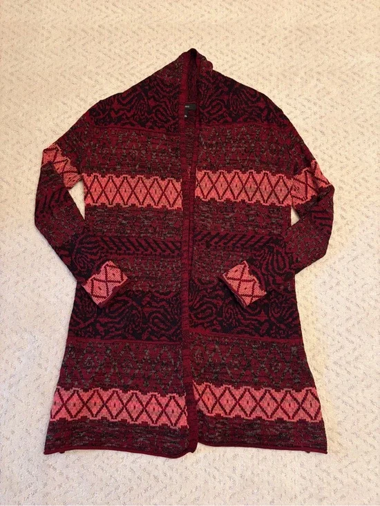 Forever 21 Long Cardigan Sweater Size Small Dark Burgundy Southwest Cotton