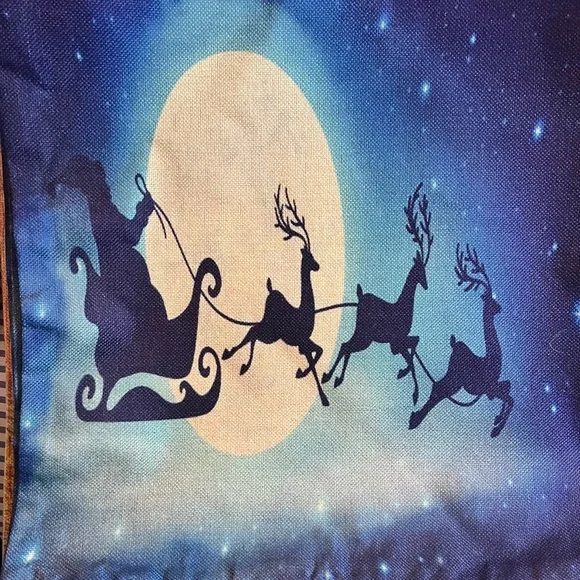 NEW Santa Sleigh & Reindeer Pillow Cover – 18x18 Night Sky Santa and Reindeer