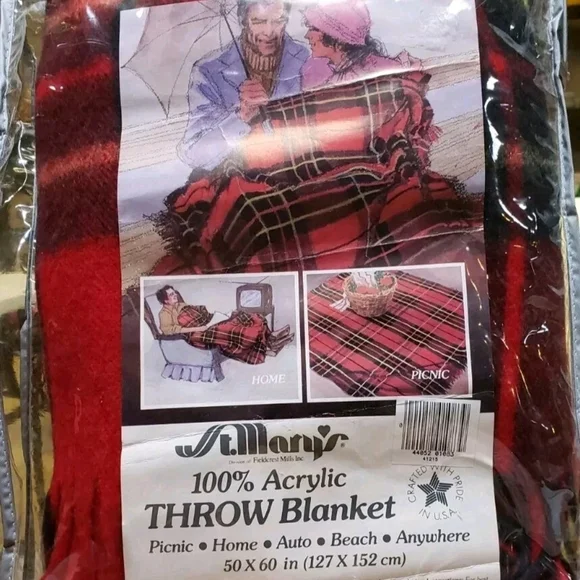 VTG Picnic, Home, Auto, Beach Plaid Blanket 50x60 100% Acrylic St Mary's
