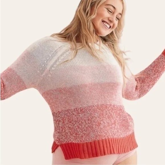 Aerie Women S Ombre Stripe Raglan Sleeves Relaxed Fit Heathered Crew Sweater