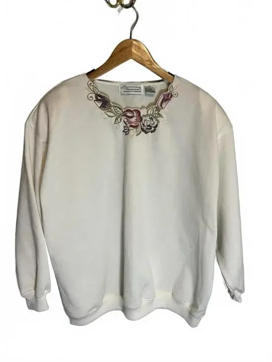 VTG Shenanigans Women's Crew Neck Sweatshirt Floral Size 2X Ivory Grandmacore